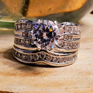 Double set CZ set in pur sterling silver size 6